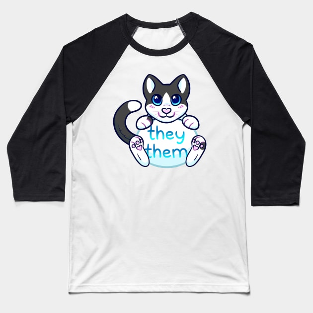 Kitty Pronouns - They/Them Baseball T-Shirt by leashonlife